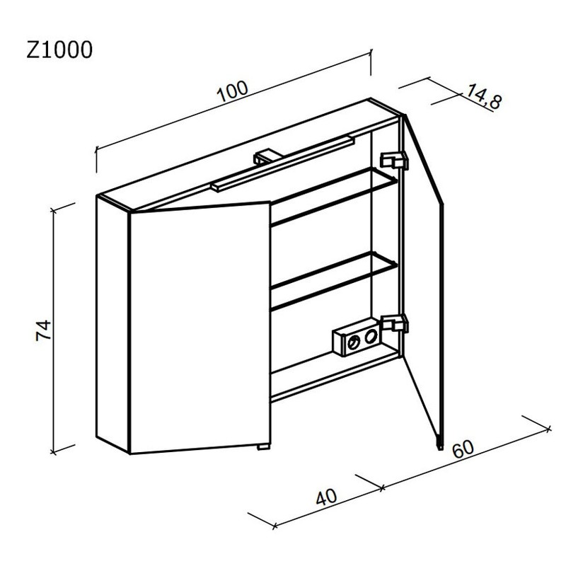 Зеркальный шкаф для ванной комнаты  SANCOS Hilton 1000x148х740 мм, с LED подсветкой, арт.Z1000
