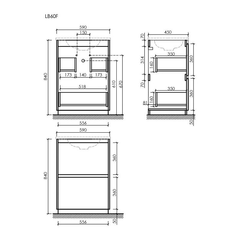 Тумба под раковину SANCOS Libra Floor напольная,590х450х840, c двумя ящиками оснащенными доводчиками, дуб галифакс натуральный, арт. LB60FEG