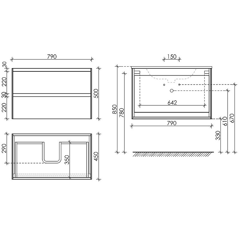 Тумба подвесная SANCOS Cento 890х450х500, c двумя ящиками оснащенными доводчиками, карпатская ель, арт. CN90KE