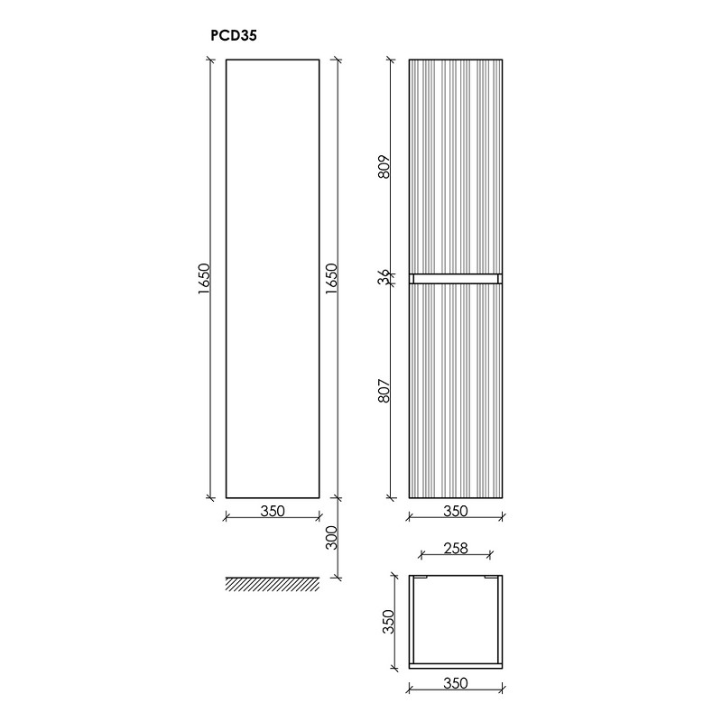 Шкаф-пенал подвесной SANCOS Code, 350х350х1650 мм, цвет серая платина, арт. PCD35GP
