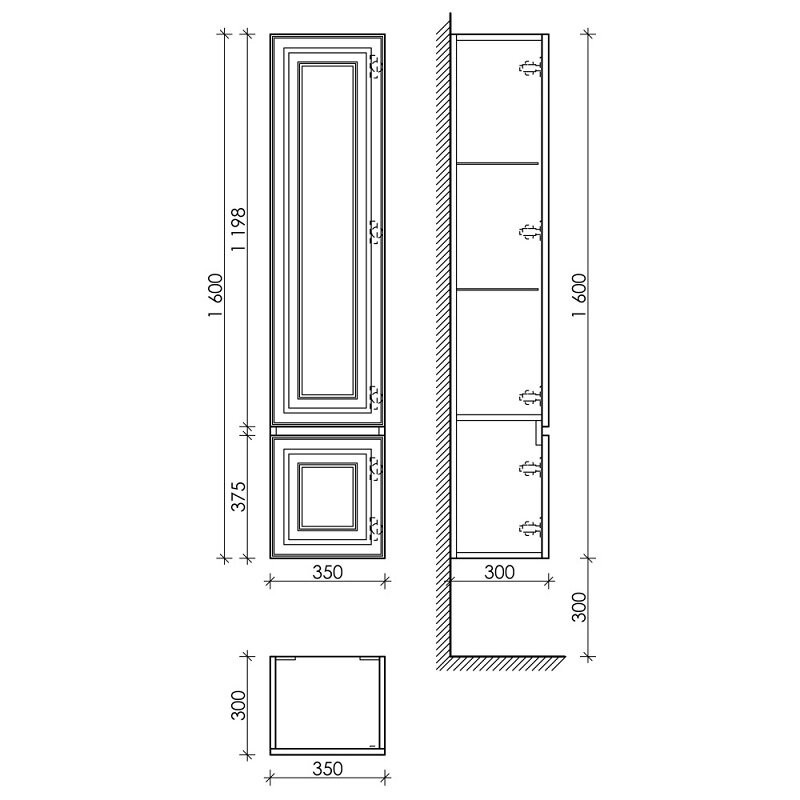 Шкаф-пенал SANCOS Very подвесной правый,  Bianco , 350х300х1600 мм, арт. PVR35RW