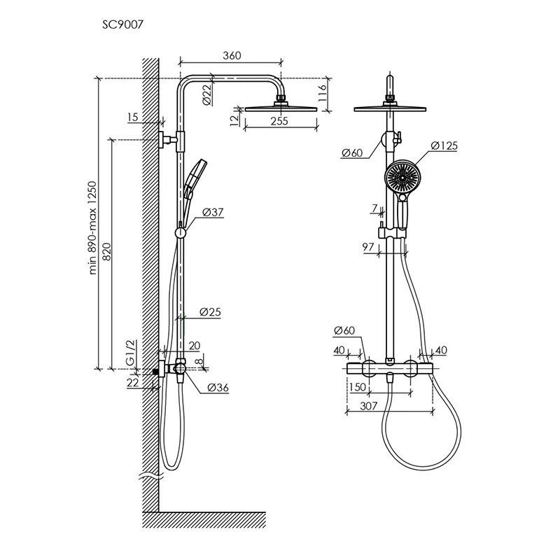 Душевая стойка с термостатом SANCOS Etna, черный матовый, арт. SC9007MB