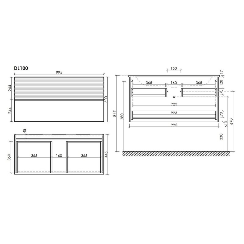 Тумба подвесная SANCOS Delta 995х445х500, c двумя ящиками оснащенными доводчиками, дуб красный/графит , арт. DL100GR