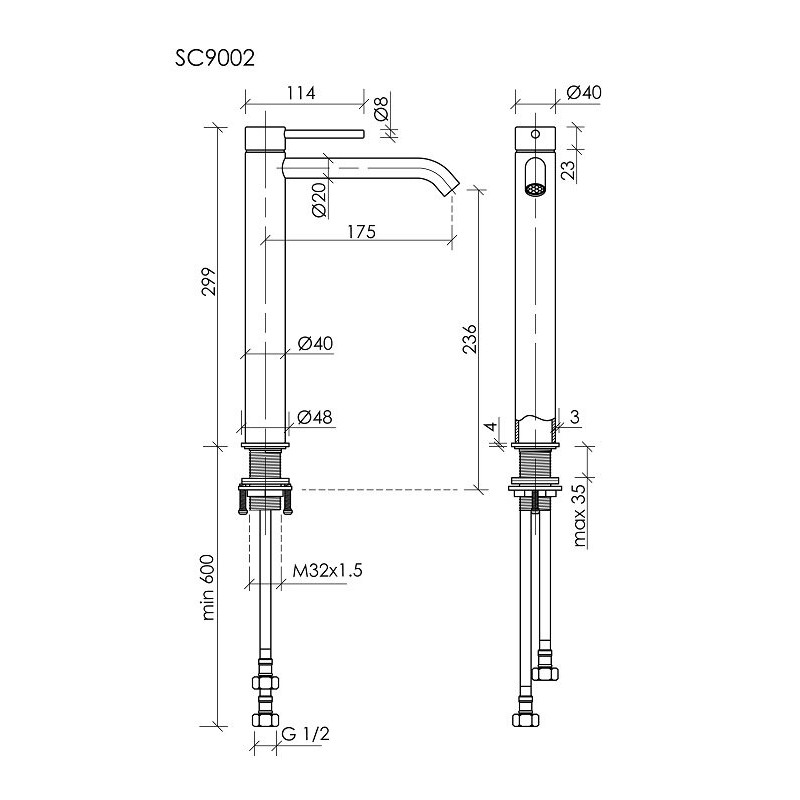 Смеситель для раковины высокий SANCOS Etna, черный матовый, арт. SC9002MB