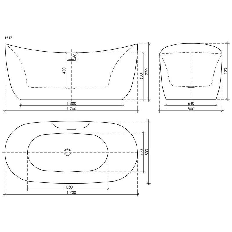 Акриловая ванна Sancos Jazz FB17 170x80 см, отдельностоящая, белая, овальная, с каркасом, со сливом-переливом