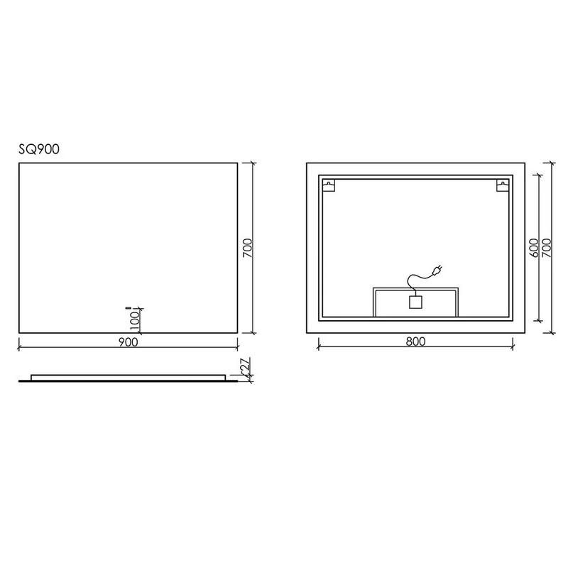 Зеркало для ванной комнаты SANCOS SQUARE 900х700 с подсветкой, арт. SQ900