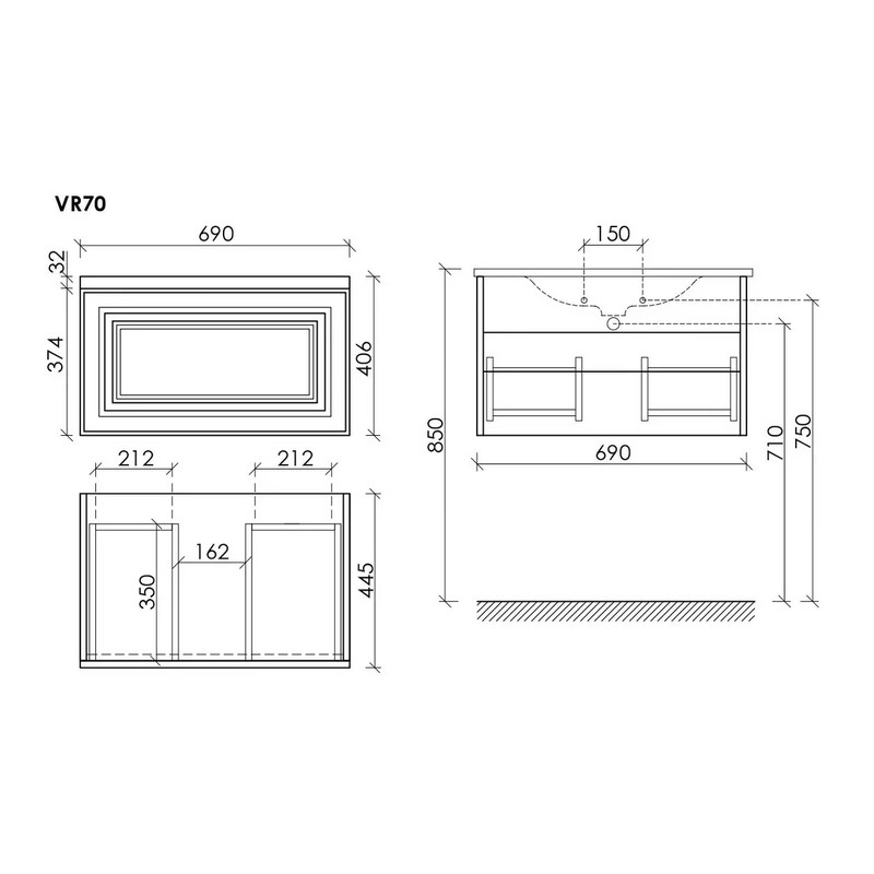 Тумба подвесная SANCOS Very 690х445х406, c одним  ящиком оснащенным доводчиками, Beige Soft , арт.VR70CE