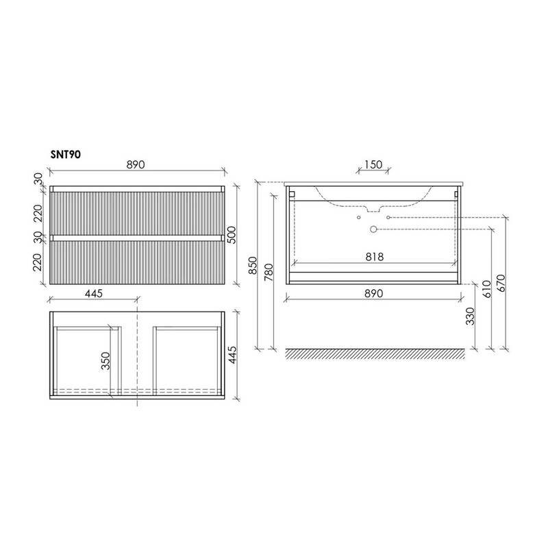 Тумба подвесная SANCOS Snob T 890х445х500, c двумя ящиками оснащенными доводчиками, Beige Soft, арт.SNT90CE