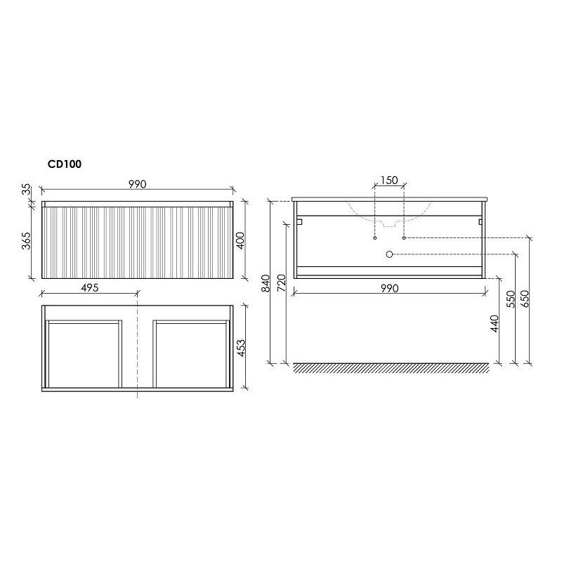 Тумба подвесная SANCOS Code 990х453х400, c одним  ящиком оснащенным доводчиками, цвет серо- бежевый , арт. CD100GB