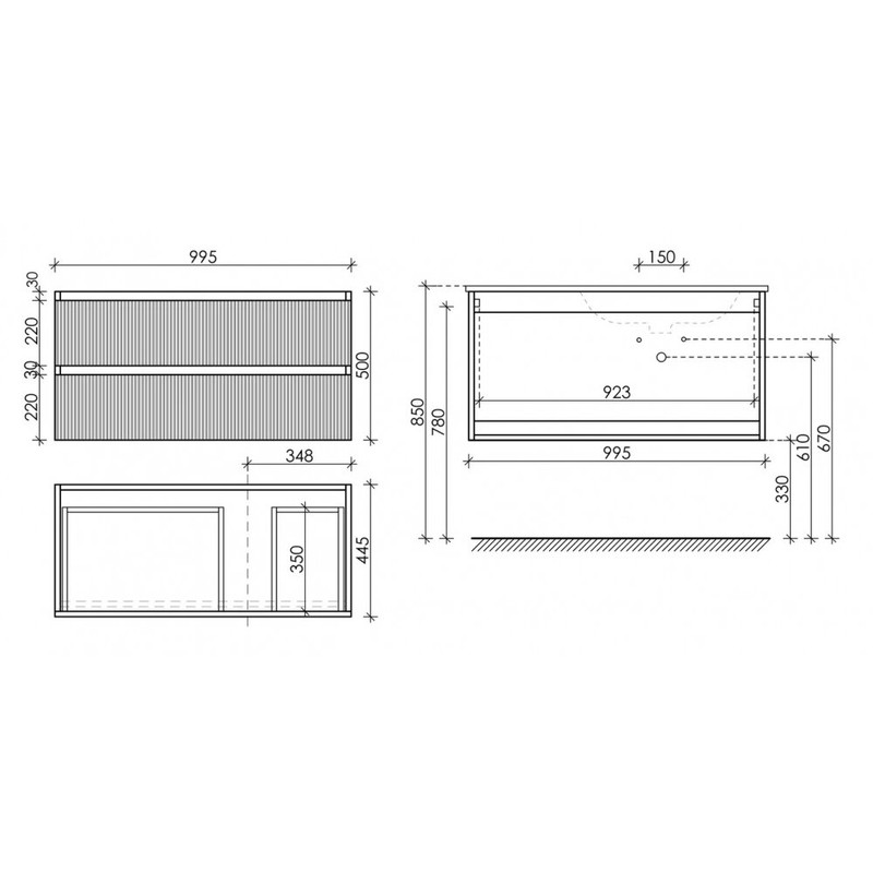 Тумба подвесная SANCOS Snob T правая 995х445х500, c двумя ящиками оснащенными доводчиками, Doha Soft, арт.SNT100RSM