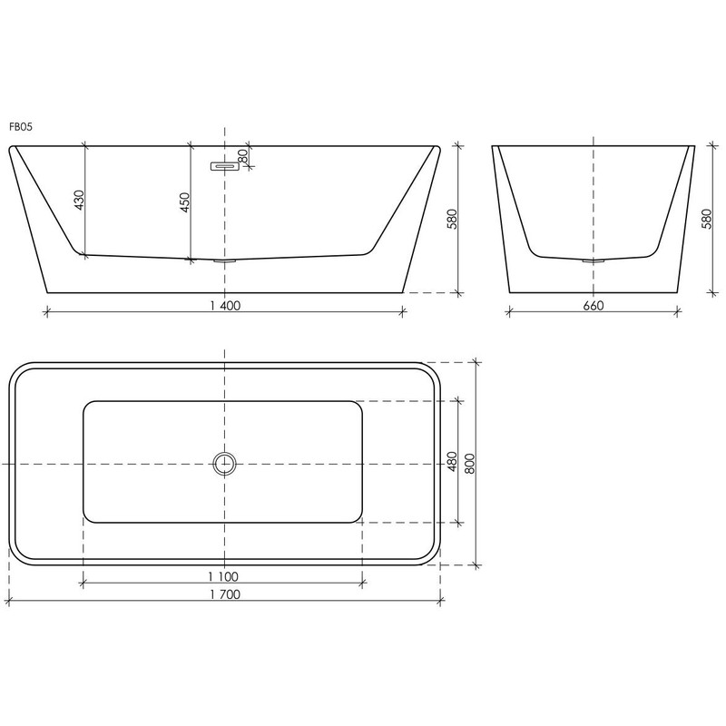 Акриловая ванна Sancos Dama FB05 170x80 см, отдельностоящая, белая, с каркасом, со сливом-переливом