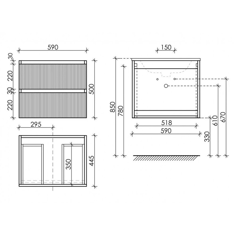 Тумба подвесная SANCOS Snob R 590х445х500, c двумя ящиками оснащенными доводчиками, Doha Soft, арт.SNR60SM
