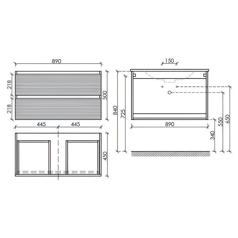 Тумба подвесная SANCOS Folk 890х445х500, c двумя ящиками оснащенными доводчиками, Ergraut soft, арт.FL90ES