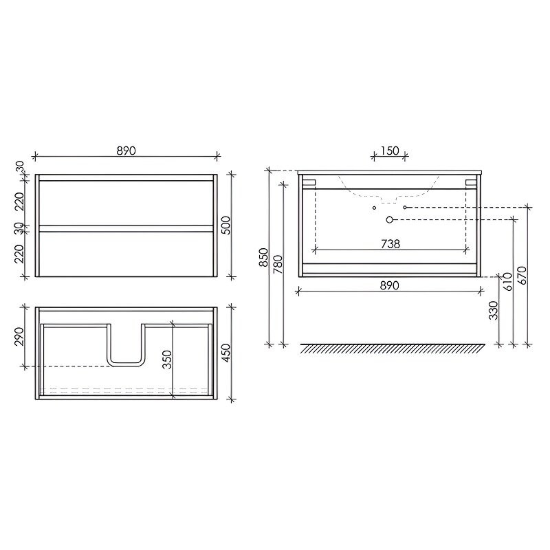 Тумба подвесная SANCOS Libra 890х450х500, c двумя ящиками оснащенными доводчиками, белый Глянцевый , арт. LB90W