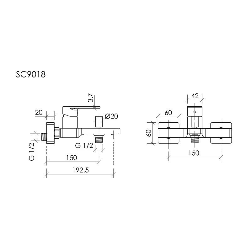 Смеситель для ванны и душа SANCOS Studio, вороненая сталь, арт. SC9018GG