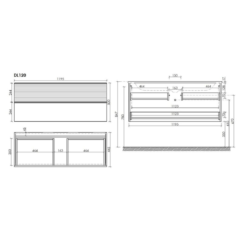 Тумба подвесная SANCOS Delta 1195х445х500, c двумя ящиками оснащенными доводчиками , дуб красный/графит , арт. DL120GR