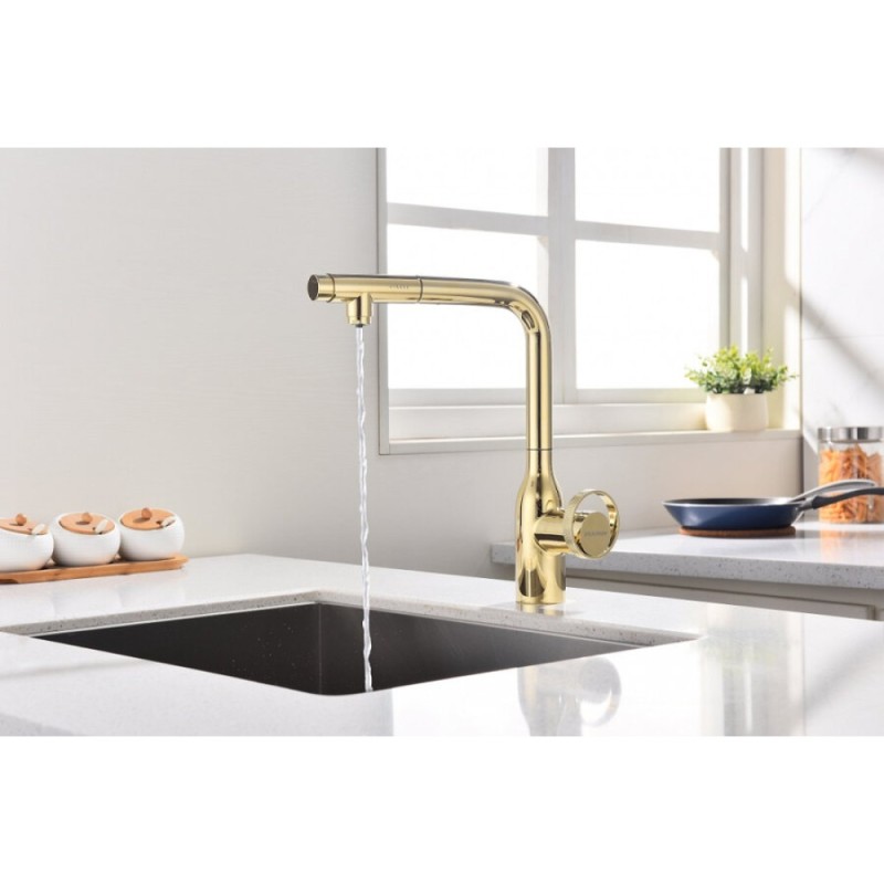 Смеситель Paulmark Urban Ur213104-G для кухонной мойки, с подключением к фильтру, цвет золото