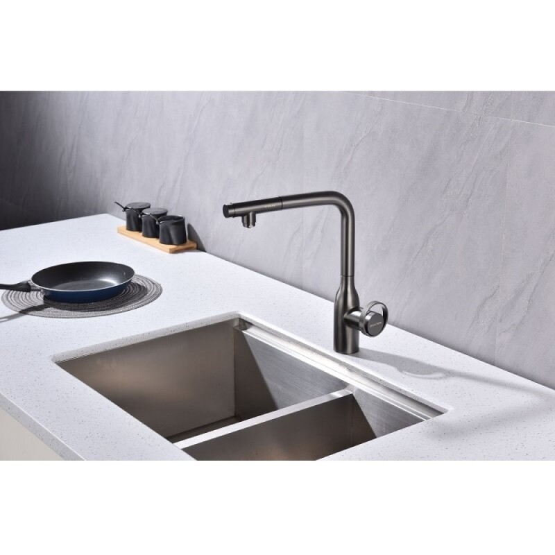 Смеситель Paulmark Urban Ur213104-GM для кухонной мойки, с подключением к фильтру, вороненая сталь