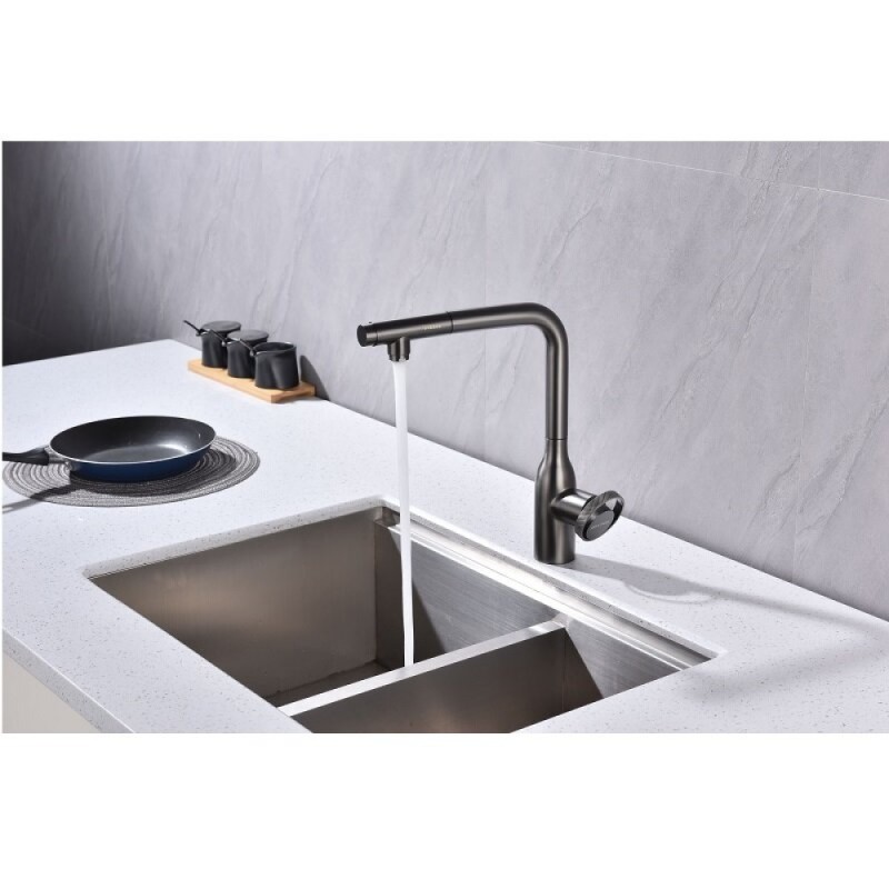 Смеситель Paulmark Urban Ur213104-GM для кухонной мойки, с подключением к фильтру, вороненая сталь