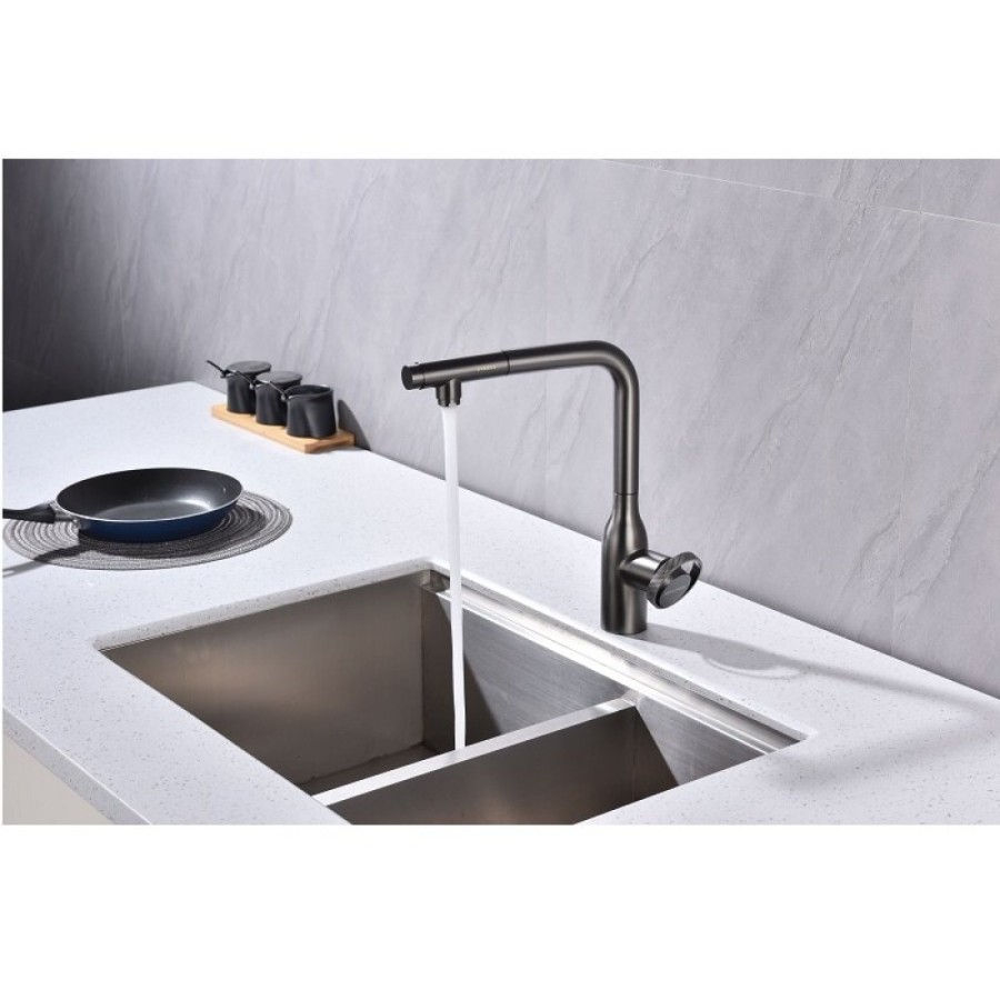 Смеситель Paulmark Urban Ur213104-GM для кухонной мойки, с подключением к фильтру, вороненая сталь