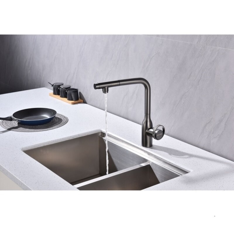 Смеситель Paulmark Urban Ur213104-GM для кухонной мойки, с подключением к фильтру, вороненая сталь
