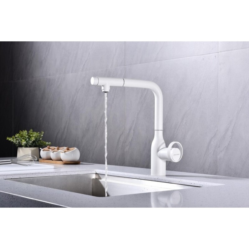 Смеситель Paulmark Urban Ur213104-WH для кухонной мойки, с подключением к фильтру, белый матовый
