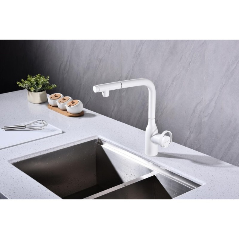 Смеситель Paulmark Urban Ur213104-WH для кухонной мойки, с подключением к фильтру, белый матовый