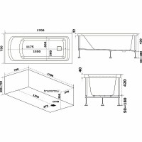 Ванна акриловая Bas Аякс В 00131, 170 х 75 см, в комплекте с каркасом, белый