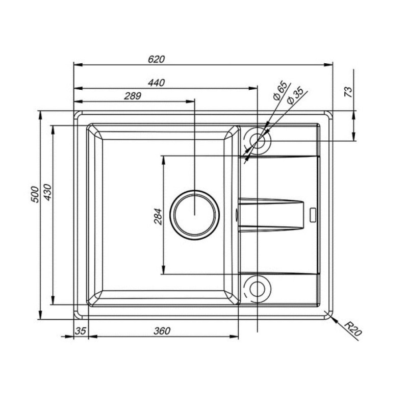 Кухонная мойка Iddis Vane G V06B621i87 62 x 50 x 22.7 см, Granucryl, 1 чаша, черный