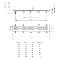 Дренажный канал Veconi Line V450L, 45 см, решетка перфорированная, цвет хром