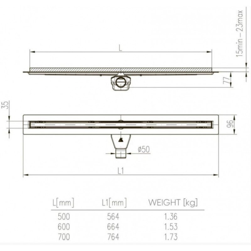 Дренажный канал Veconi Slim Line V500SL, 50 см, цвет хром матовый