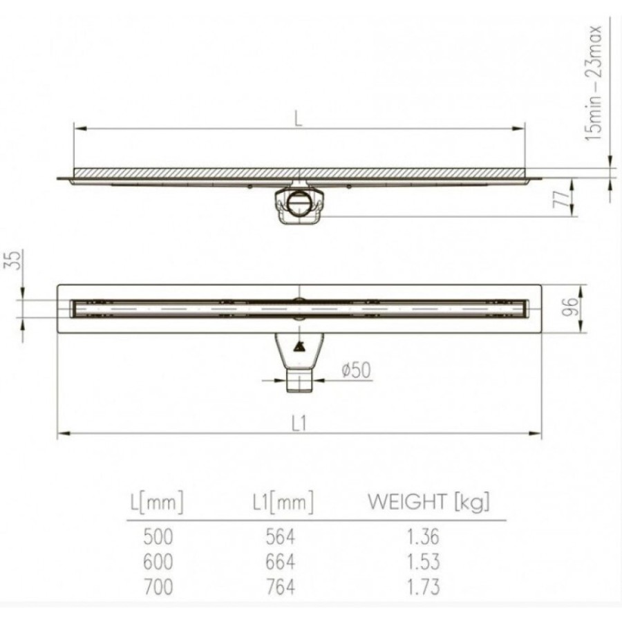 Дренажный канал Veconi Slim Line V600SL, 60 см, цвет хром матовый