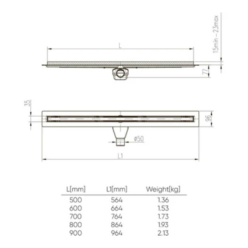 Дренажный канал Veconi Slim Line V900SL, 90 см, цвет хром матовый