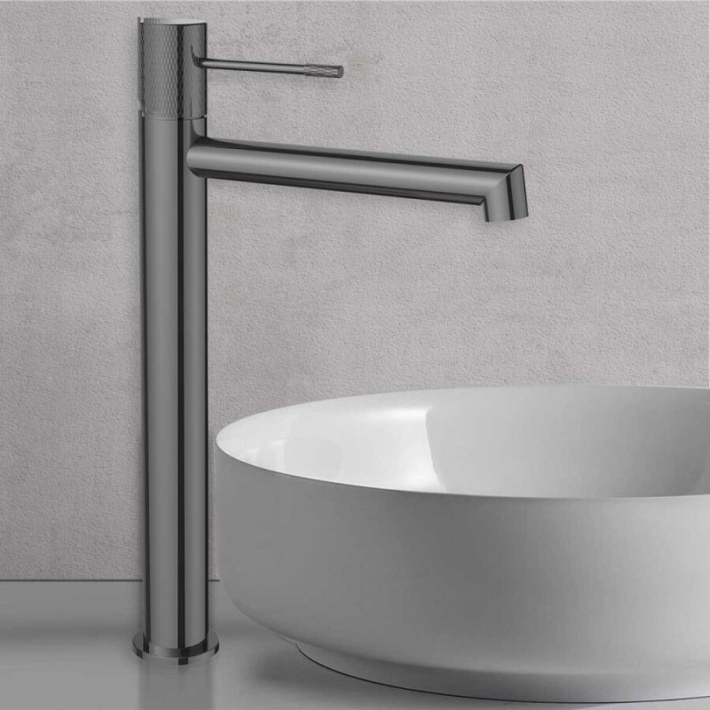 Смеситель Vincea Desire VBF-1D2GM для накладной раковины, высокий, воронёная сталь, gunmetal
