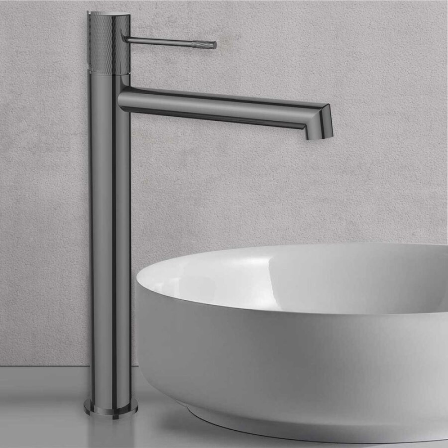 Смеситель Vincea Desire VBF-1D2GM для накладной раковины, высокий, воронёная сталь, gunmetal