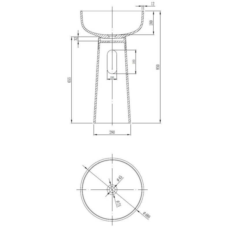 Раковина из искусственного камня Vincea VBS-4SP02MW, 480*480*850, напольная, цвет белый матовый