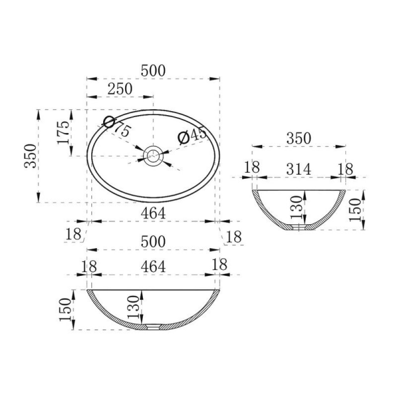 Раковина Vincea, 50 х 35 см, накладная, прозрачная, цвет черный, VBS-6T11B