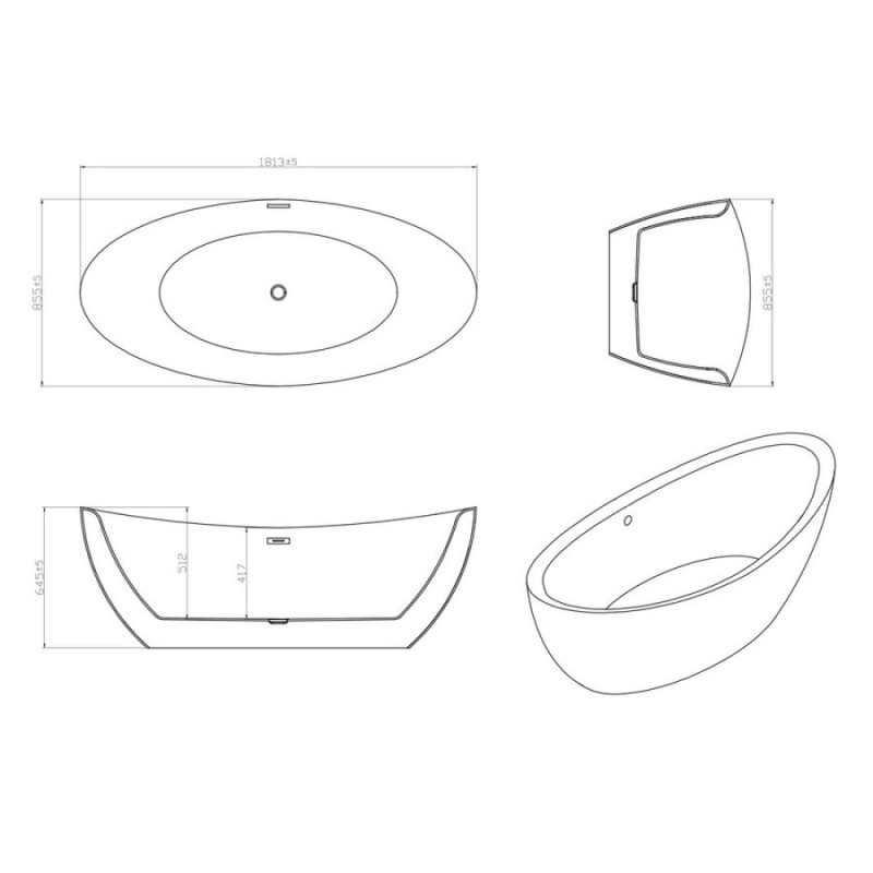 Ванна акриловая Vincea VBT-203, 180 x 85 см, слив-перелив в комплекте, белый