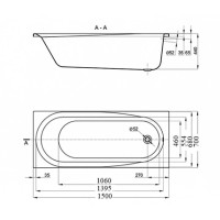 Ванна акриловая Vincea VBT-2B150, 150 x 70 см, без опоры, белый