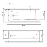 Ванна акриловая Vincea VBT-2G150, 150 x 70 см, без опоры, белый
