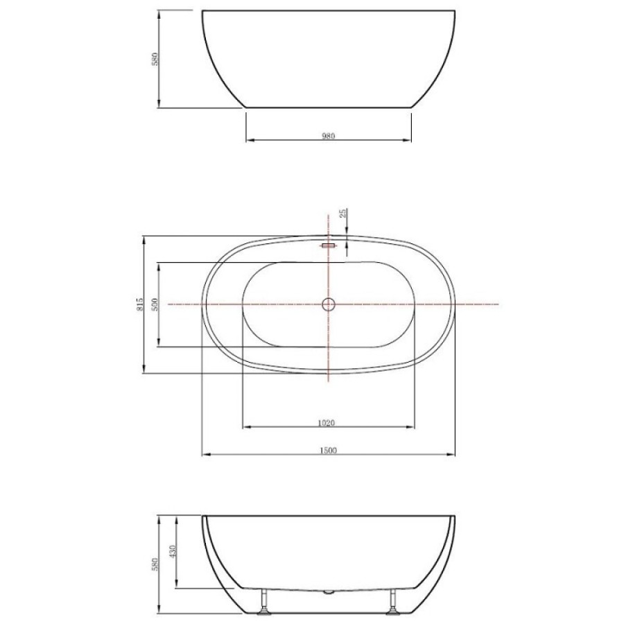Ванна акриловая Vincea VBT-408-1500, 150 x 80 см, щелевой перелив, цвет белый
