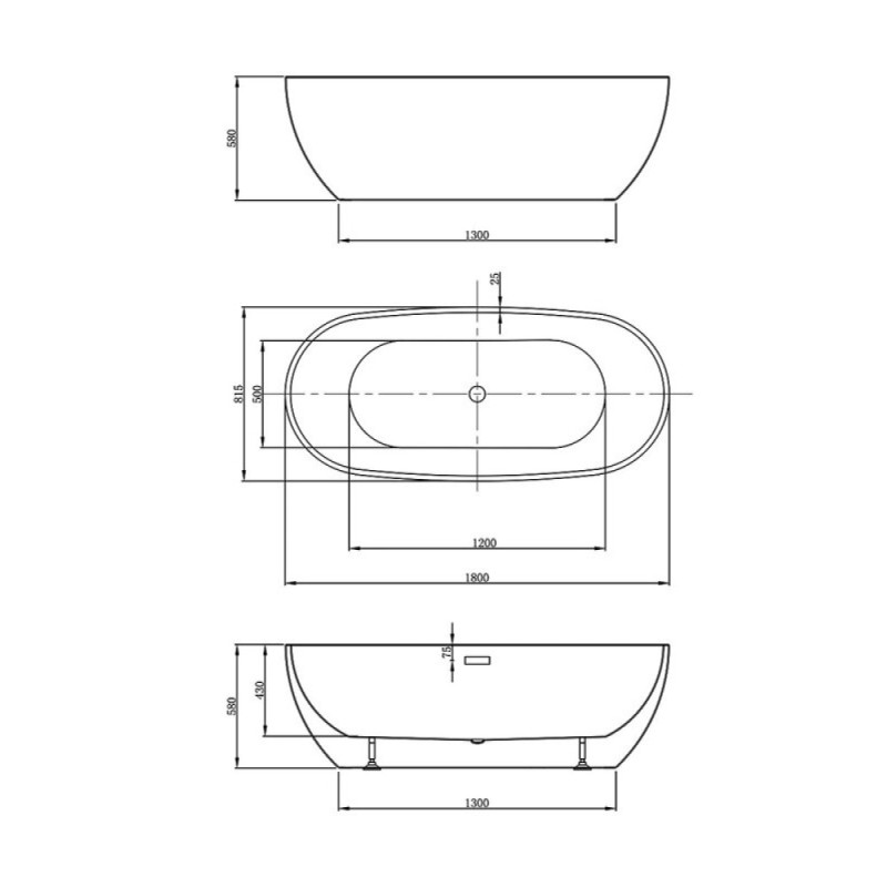 Ванна акриловая Vincea VBT-408-1800, 180 x 81.5 см, щелевой перелив