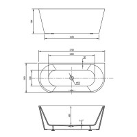 Ванна акриловая Vincea 170 x 80 см, слив-перелив в комплекте, белый матовый, VBT-421-1700MW