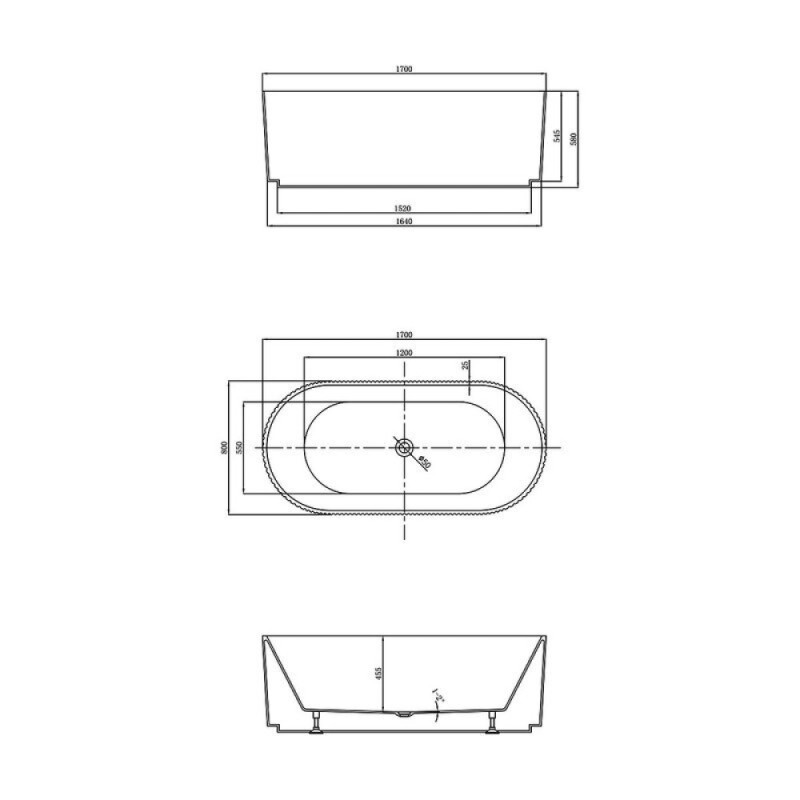 Ванна акриловая Vincea VBT-426-1700, 170 x 80 см, щелевой перелив