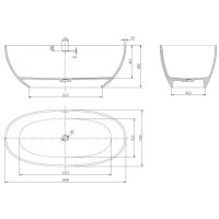 Ванна из искусственного камня Vincea VBT-4S06-1600MW, 1600*750*560, белый мат., слив-перелив в комплекте