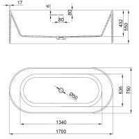 Ванна из искусственного камня Vincea VBT-4S09MW, 1700*750*550, белый мат., слив-перелив в комплекте