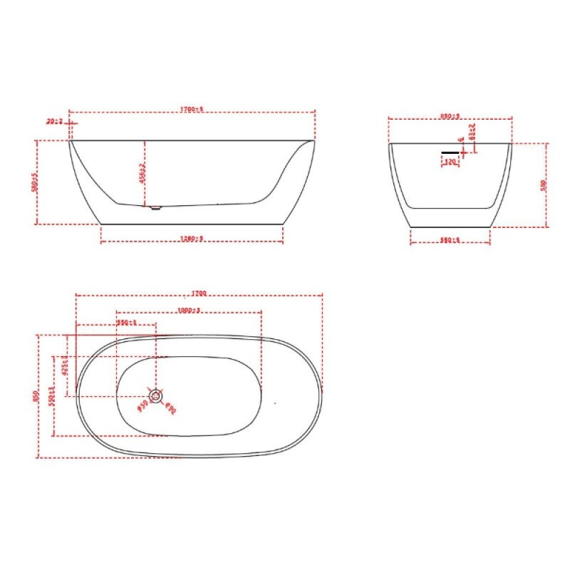 Акриловая ванна Vincea VBT-601-1700, 170 x 85 см, цвет белый