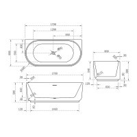 Ванна акриловая Vincea 170 x 80 см, слив-перелив в комплекте, цвет белый, VBT-621