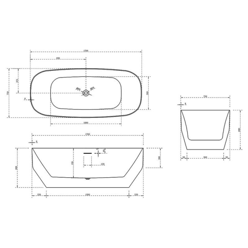 Ванна акриловая Vincea 170 x 75 см, слив-перелив в комплекте, цвет белый, VBT-630
