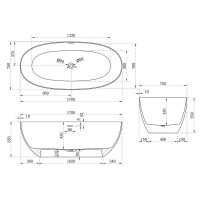 Ванна из искусственного камня Vincea 170 x 75 см, слив-перелив в комплекте, цвет серый/белый матовый, VBT-6S01MG